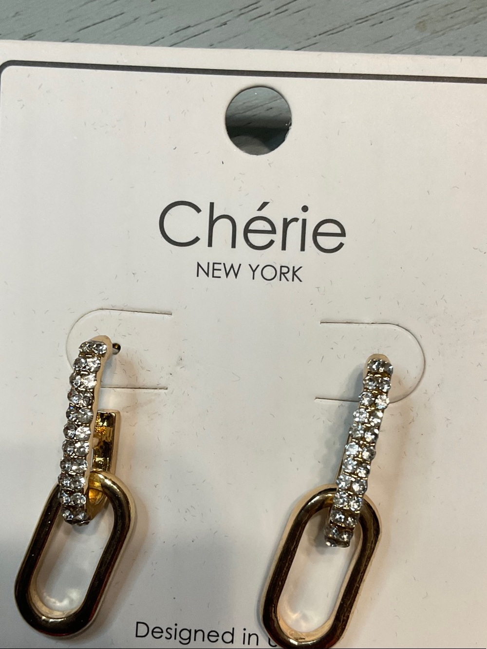 Chérie New York Gold Crystal Link Drop Earrings